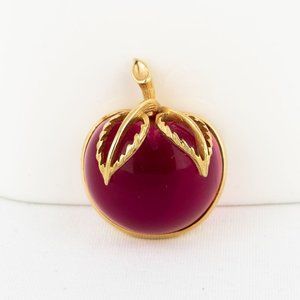 Vintage Brooch Apple Jelly Belly Signed Sarah Coventry Pink Gold Tone Teacher